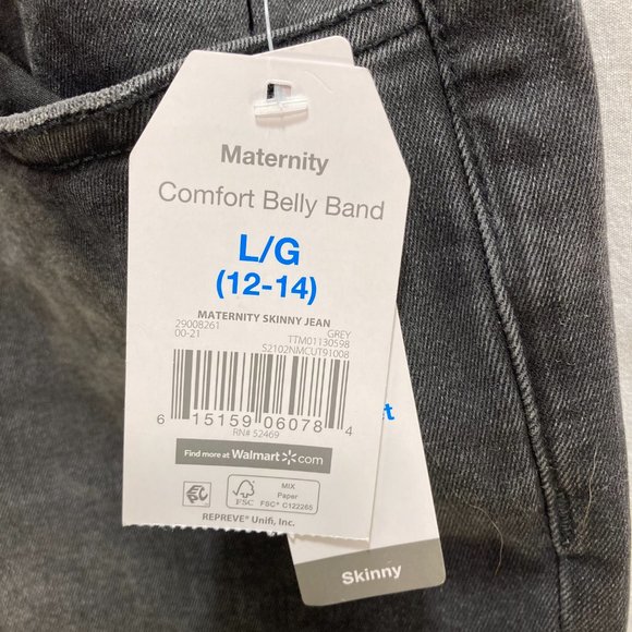 MATERNITY BLACK DENIM SKINNY JEANS SIZE L COMFORT BELLY BAND - Picture 2 of 5